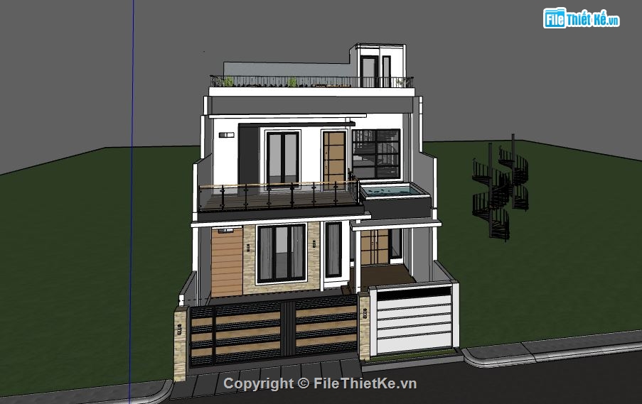 Nhà phố 3 tầng,model su nhà phố 3 tầng,sketchup nhà phố 3 tầng