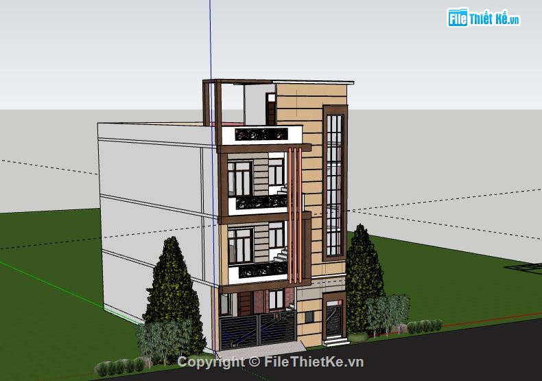 Nhà phố 3 tầng,Model su nhà phố 3 tầng,sketchup nhà phố 3 tầng