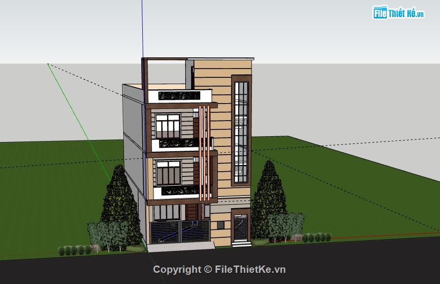 Nhà phố 3 tầng,Model su nhà phố 3 tầng,sketchup nhà phố 3 tầng