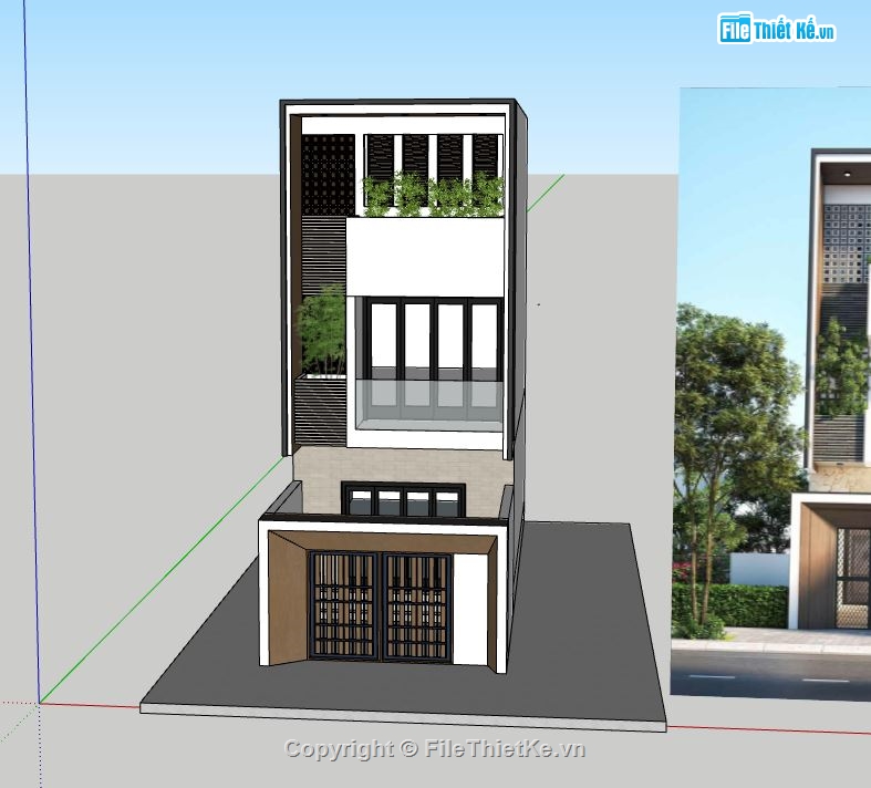 nhà phố 3 tầng,sketchup nhà phố 3 tầng,model su nhà phố 3 tầng