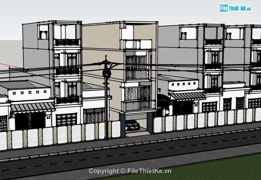 nhà phố 3 tầng,sketchup nhà phố 3 tầng,mẫu nhà phố 3 tầng