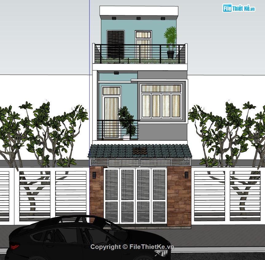 sketchup nhà phố 3 tầng,model su nhà phố 3 tầng,nhà phố 3 tầng