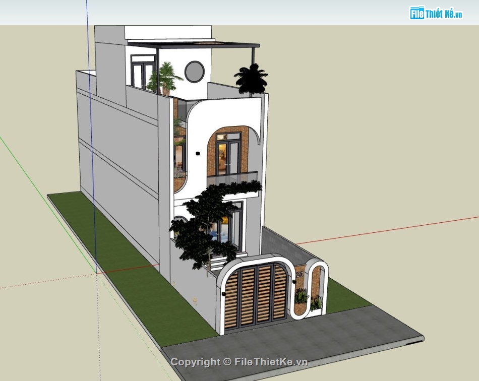 nhà phố 3 tầng,model su nhà phố 3 tầng,sketchup nhà phố 3 tầng