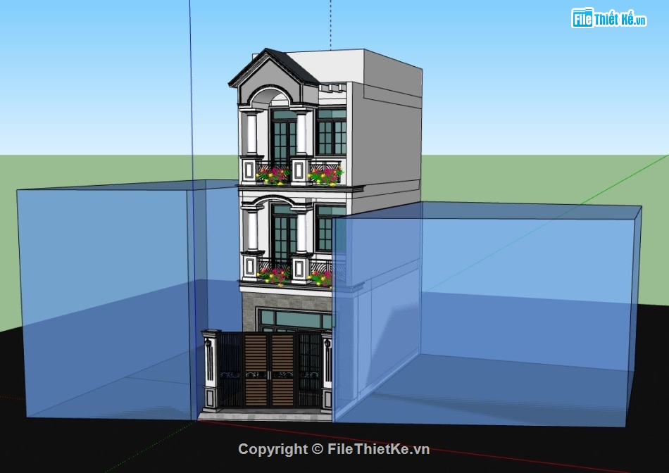 nhà phố 3 tầng,sketchup nhà phố 3 tầng,model nhà phố 3 tầng