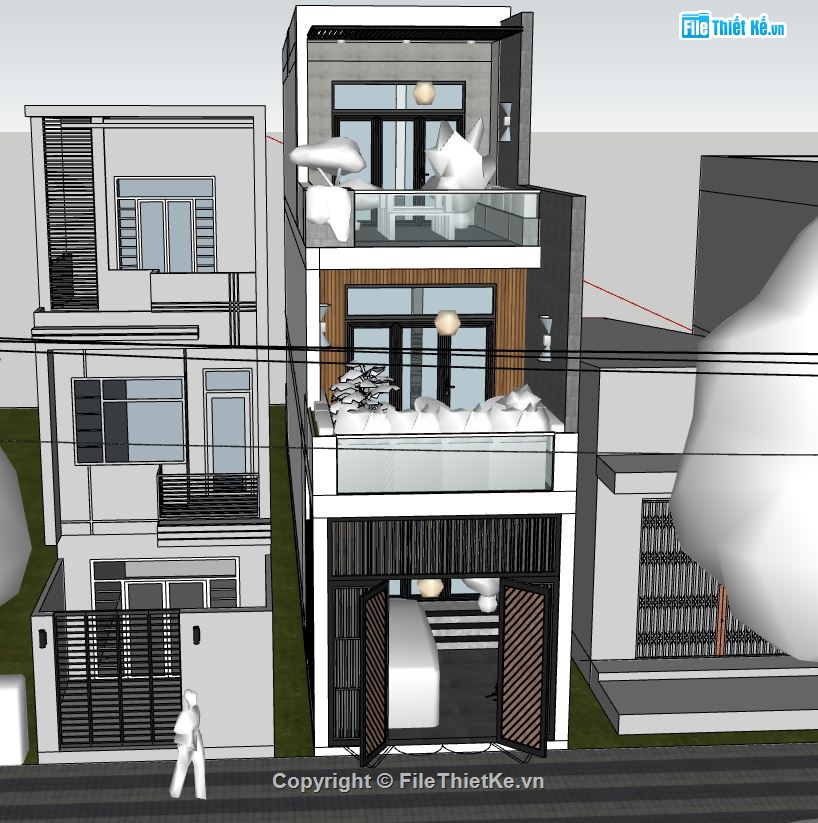 nhà phố 3 tầng,sketchup nhà phố 3 tầng,model nhà phố 3 tầng