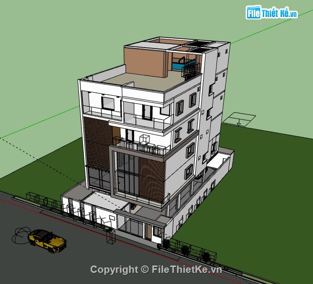 Nhà phố 4 tầng,file su nhà phố 4 tầng,3d sketchup nhà phố 4 tầng