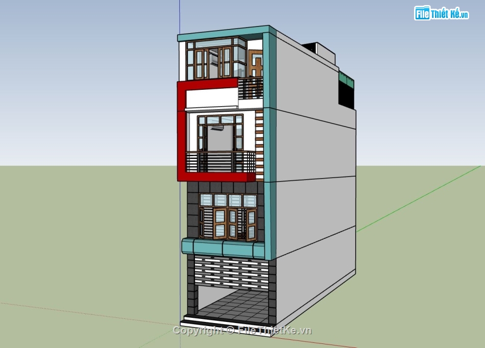 nhà phố 4 tầng,model su nhà phố,nhà phố 4 tầng sketchup,nhà phố hiện đại