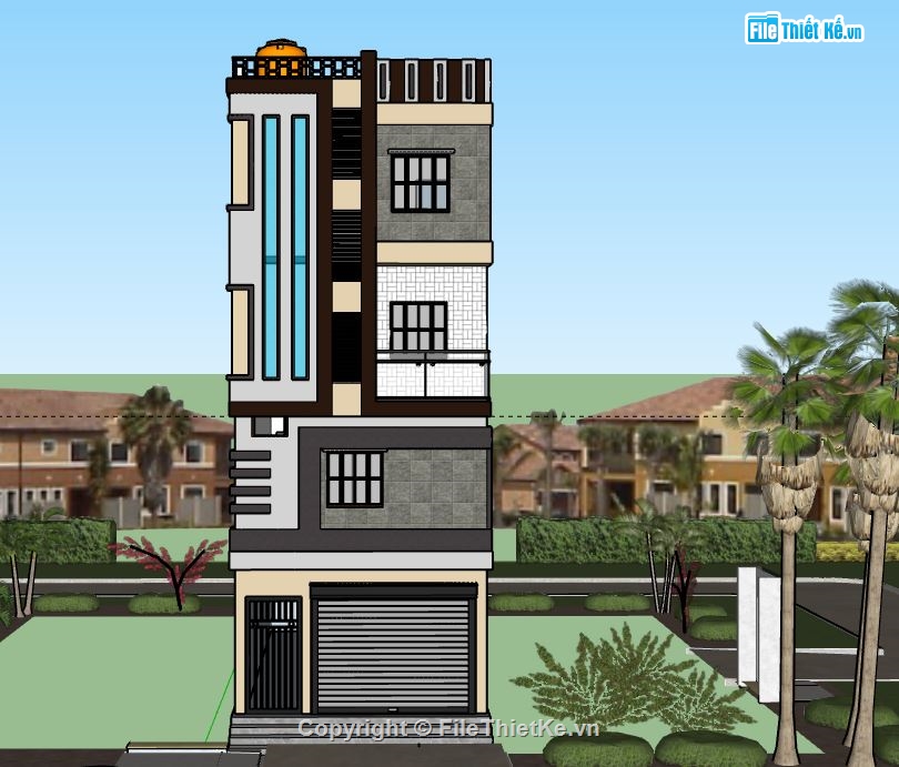 Nhà phố 4 tầng,model su nhà phố 4 tầng,sketchup nhà phố 4 tầng