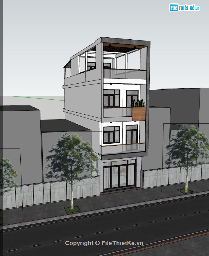 nhà phố 4 tầng,sketchup nhà phố 4 tầng,model nhà phố 4 tầng