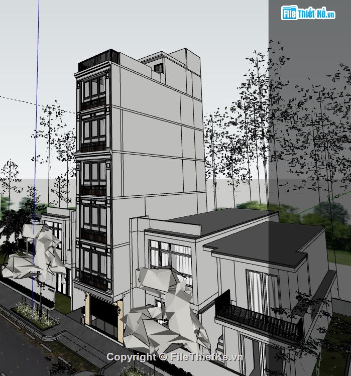 mẫu nhà phố 6 tầng,nhà phố 6 tầng hiện đại,sketchup nhà phố 6 tầng,nhà phố hiện đại file Su