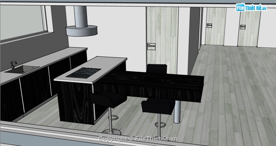 nội thất phòng khách,Sketchup bếp,nội thất phòng bếp,Sketchup phòng khách bếp