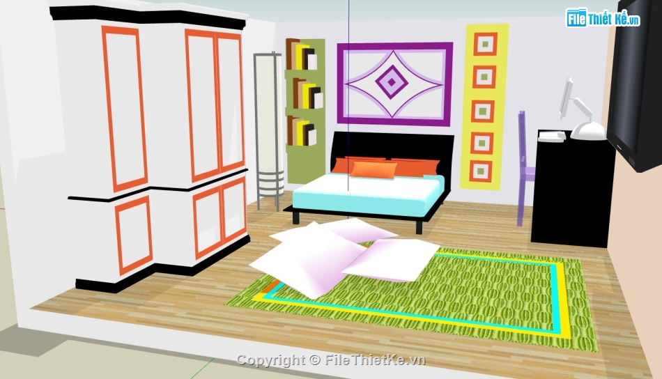 nội thất phòng ngủ,nội thất phòng ngủ 3d,sketchup phòng ngủ