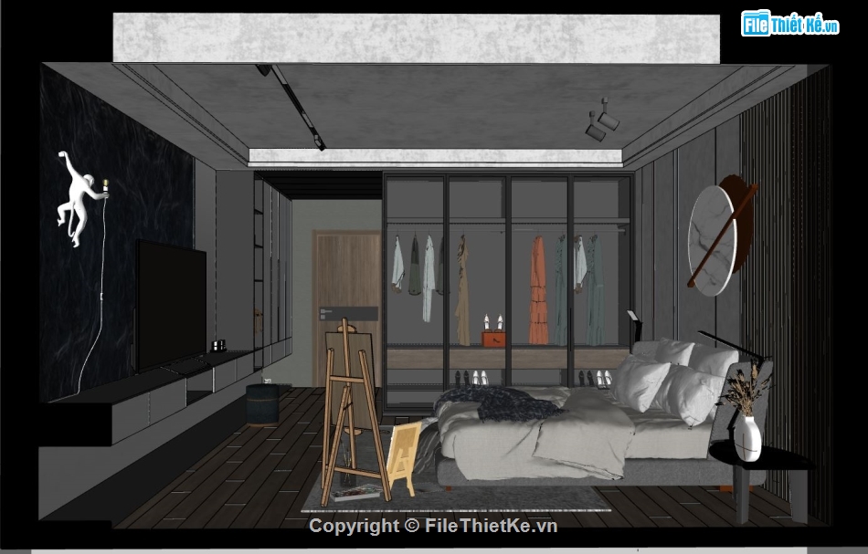 nội thất phòng ngủ,Sketchup nội thất phòng trọ,su nội thất phòng ngủ hiện đại,model 3d su nội thất phòng ngủ
