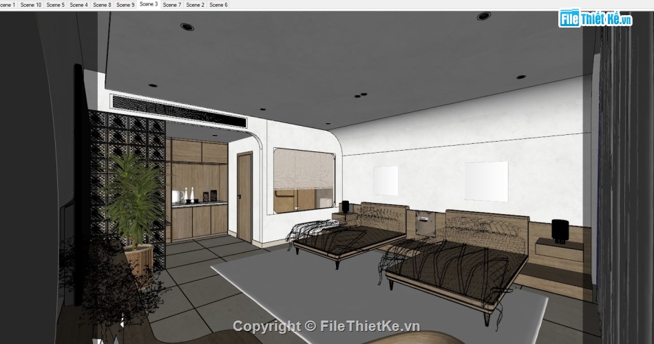 sketchup Phòng ngủ,Phòng ngủ khách sạn,Phòng ngủ