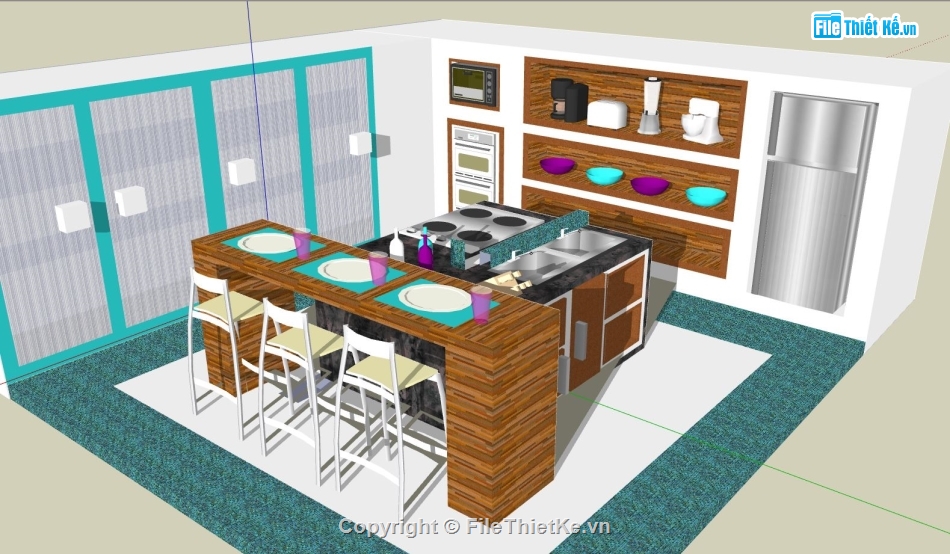 Sketchup quầy pha chế,Sketchup mẫu nội thất,mode su nội thất quầy pha chế