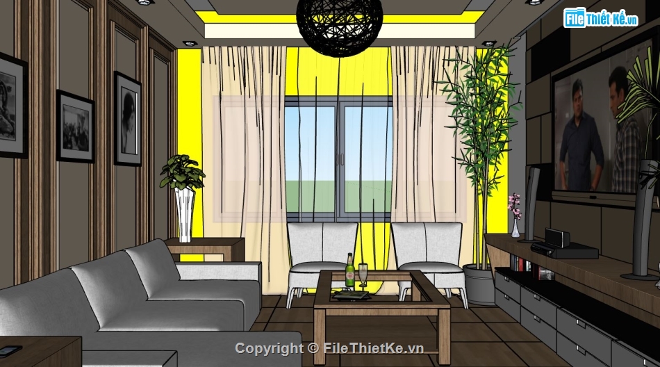 phòng khách hiện đại,phòng khách sketchup,nội thất phòng khách