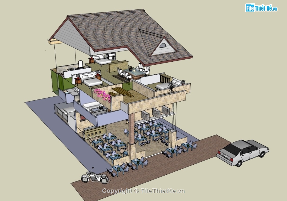 sketchup quán ăn,sketchup quán,sketchup nhà hàng