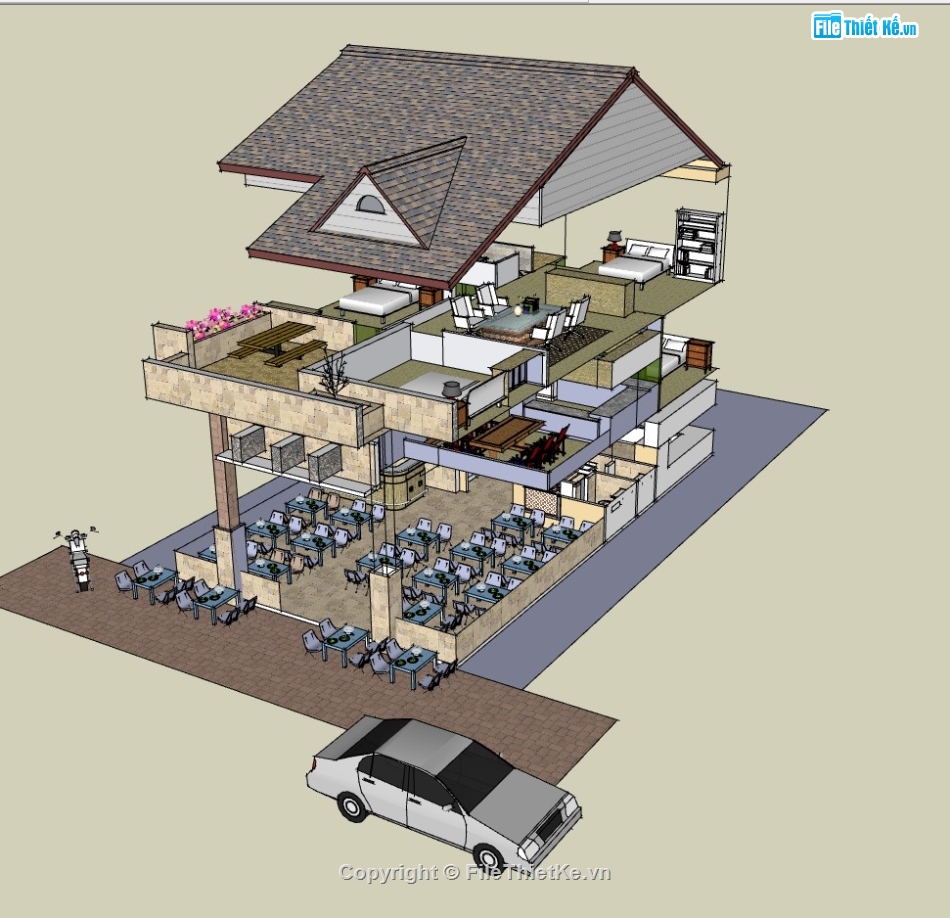 sketchup quán ăn,sketchup quán,sketchup nhà hàng