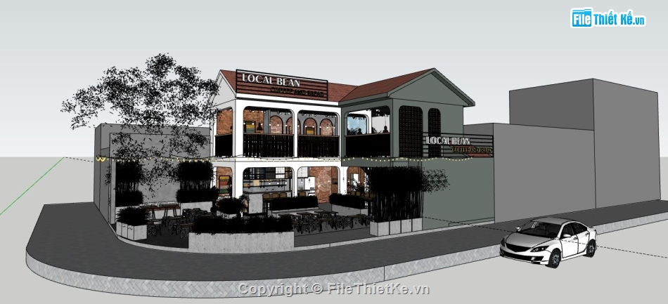 quán cafe file sketchup,model su quán cafe,quán cafe 2 tầng,su nội thất quán cafe