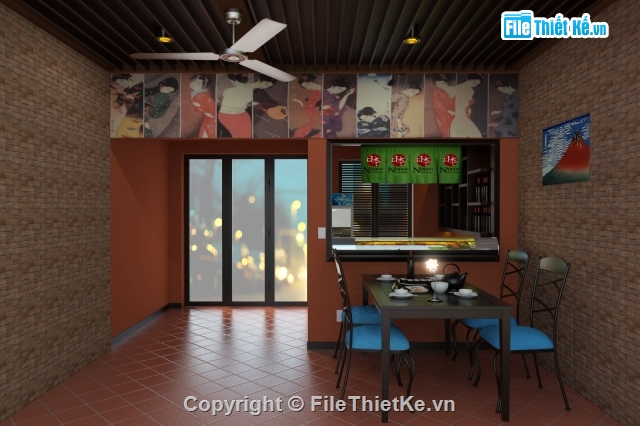 Sketchup nội thất Bar mini,bar shushi nhật bản,Sushi bar Mini Nhật Bản,thiết kế nội thất bar mini