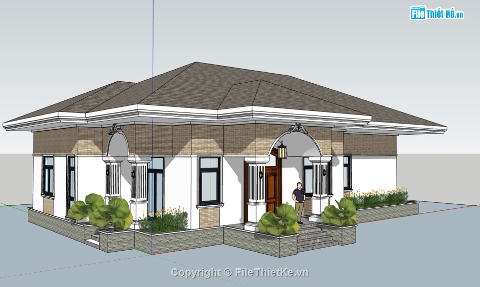 biệt thự 1 tầng,sketchup biệt thự 1 tầng,model su biệt thự 1 tầng