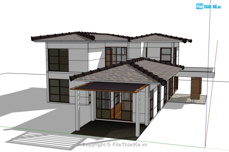 biệt thự 2 tầng,thiết kế biệt thự 2 tầng,model sketchup biệt thự 2 tầng