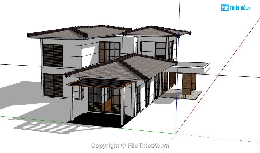 biệt thự 2 tầng,thiết kế biệt thự 2 tầng,model sketchup biệt thự 2 tầng