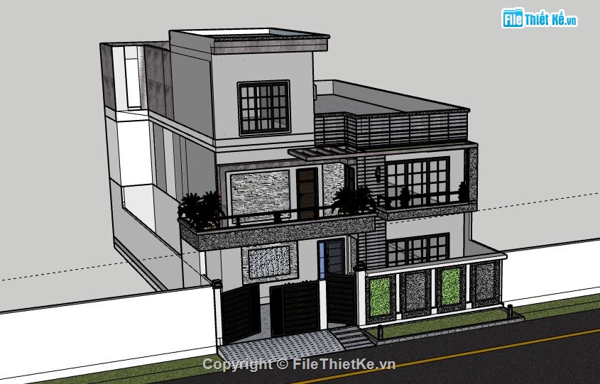 Biệt thự 3 tầng,model su biệt thự 3 tầng,sketchup biệt thự 3 tầng