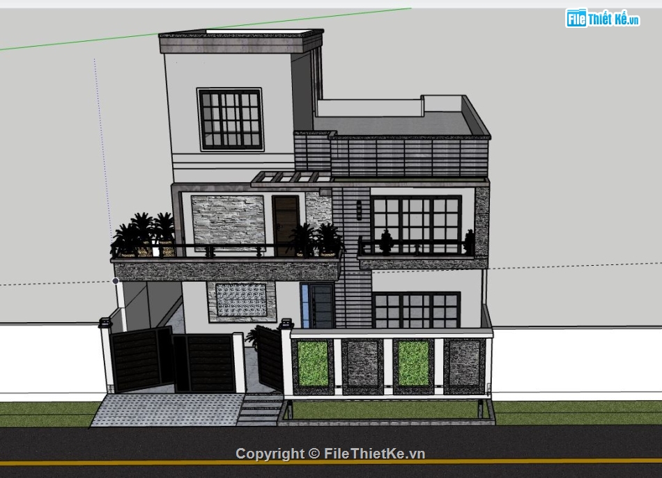 Biệt thự 3 tầng,model su biệt thự 3 tầng,sketchup biệt thự 3 tầng