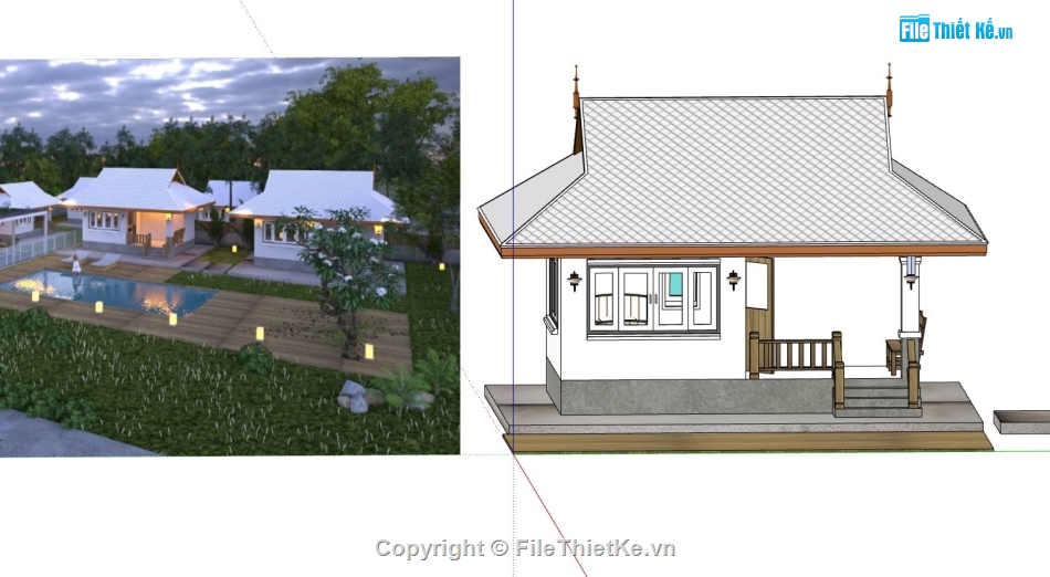 nhà nghỉ dưỡng,3d sketchup nhà nghỉ dưỡng,sketchup phối cảnh nhà nghỉ dưỡng