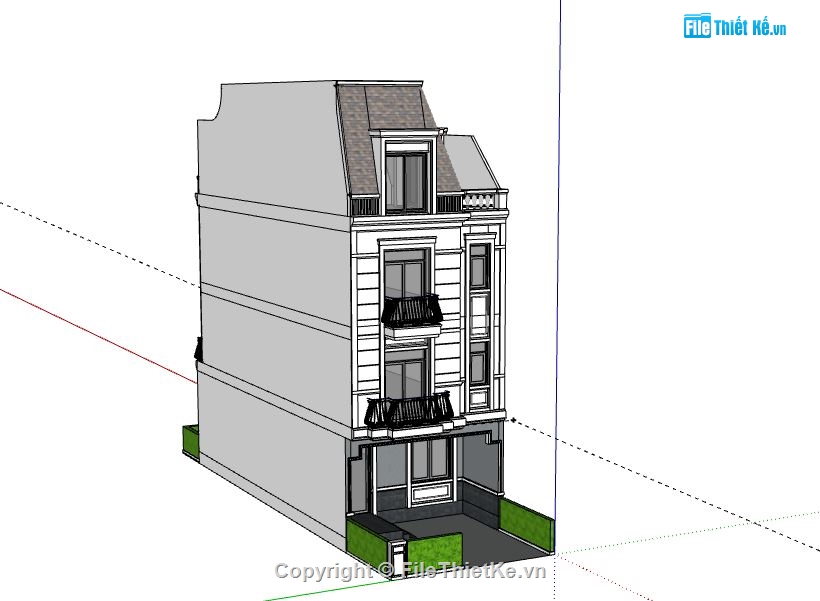 Nhà phố 4 tầng,model su nhà phố 4 tầng,3d sketchup nhà phố 4 tầng