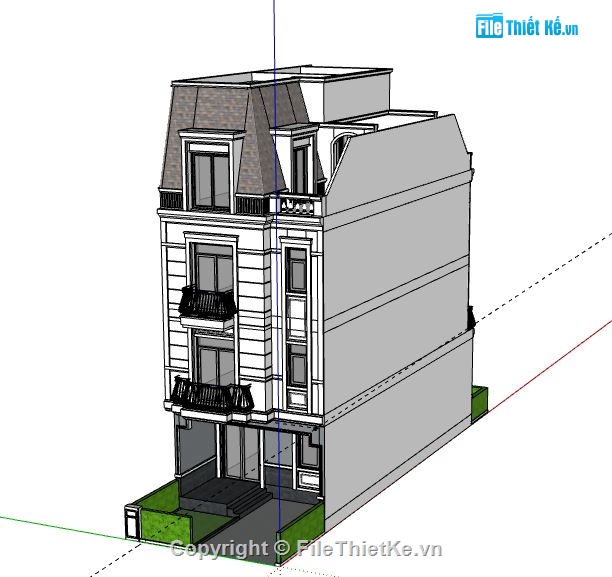 Nhà phố 4 tầng,model su nhà phố 4 tầng,3d sketchup nhà phố 4 tầng