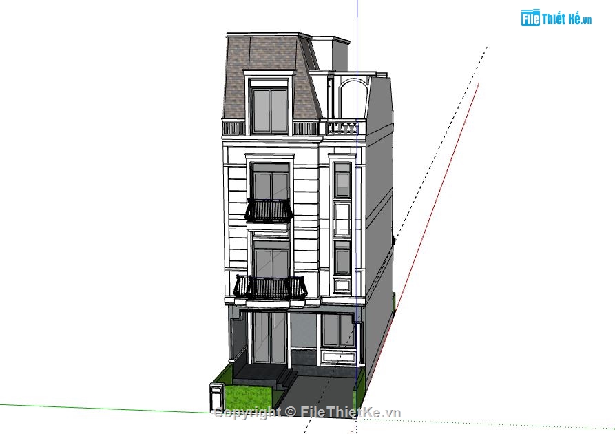 Nhà phố 4 tầng,model su nhà phố 4 tầng,3d sketchup nhà phố 4 tầng