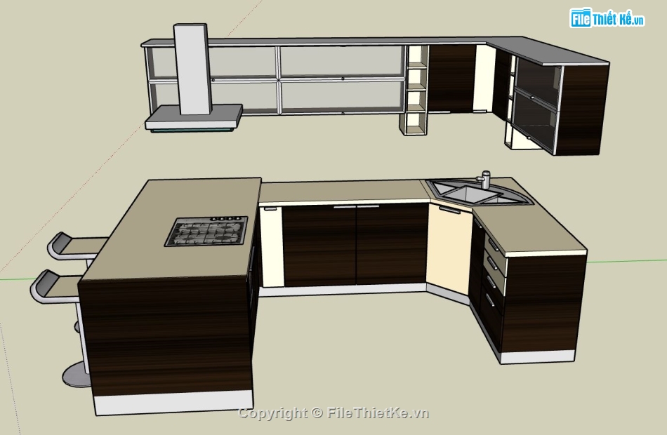 Sketchup bếp,nội thất phòng bếp,model su phòng bếp