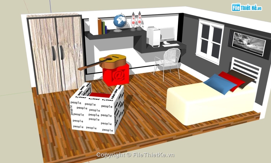 nội thất phòng ngủ,3d phòng ngủ,sketchup phòng ngủ