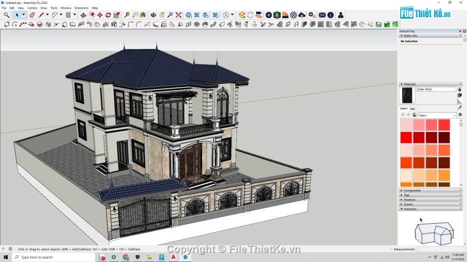 Sketchup 2 tầng,2 tầng mái nhật,villa 2 tầng mái nhật