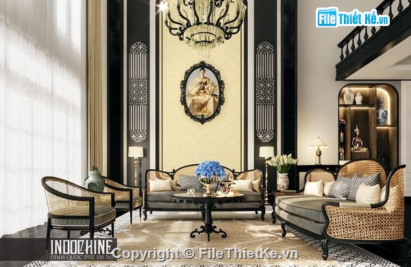 Phòng khách Sketchup,file sketchup bàn ăn,File su INDOCHINE,Sketchup phòng khách