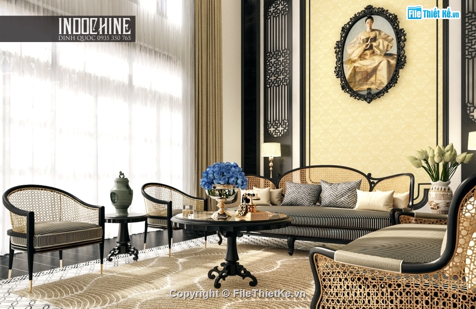 Phòng khách Sketchup,file sketchup bàn ăn,File su INDOCHINE,Sketchup phòng khách