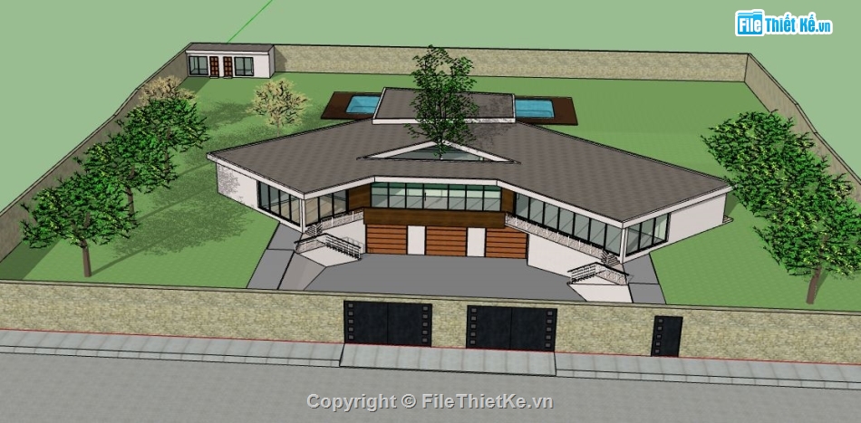 biệt thư 1 tầng,sketchup biệt thự 1 tầng,file su biệt thự 1 tầng