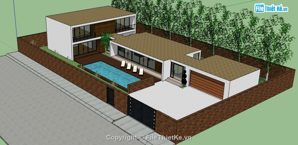 biệt thự 2 tầng,model su biệt thự 2 tầng,sketchup biệt thự 2 tầng