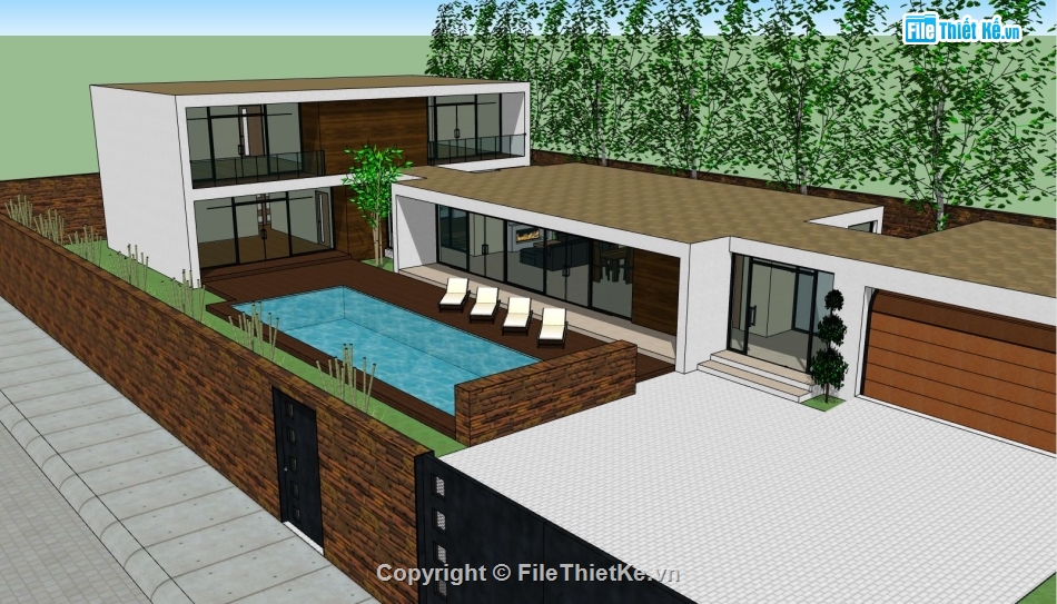 biệt thự 2 tầng,model su biệt thự 2 tầng,sketchup biệt thự 2 tầng