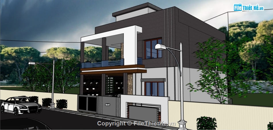 model su biệt thự,mẫu biệt thự 3 tầng đẹp,file sketchup biệt thự