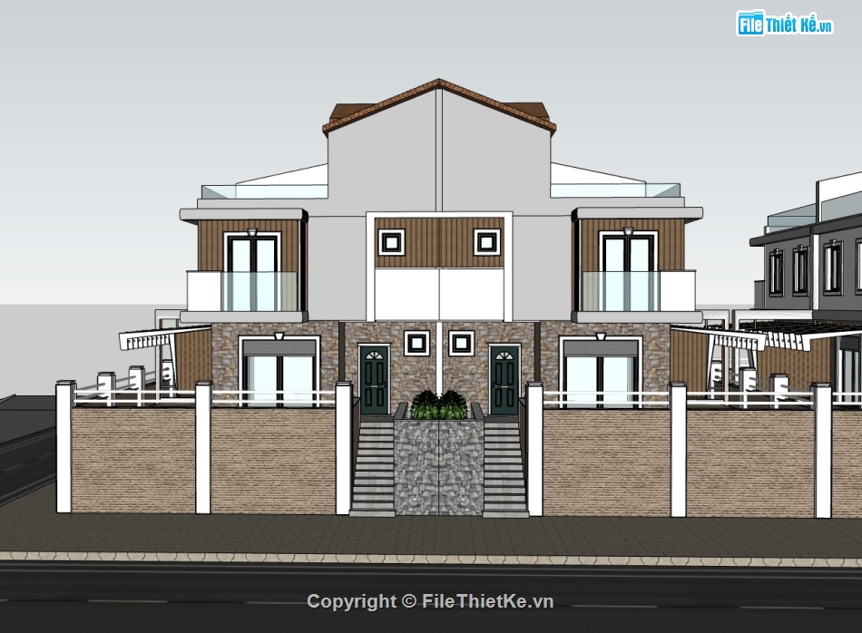 su biệt thự,sketchup biệt thự,su biệt thự 3 tầng,biệt thự song lập