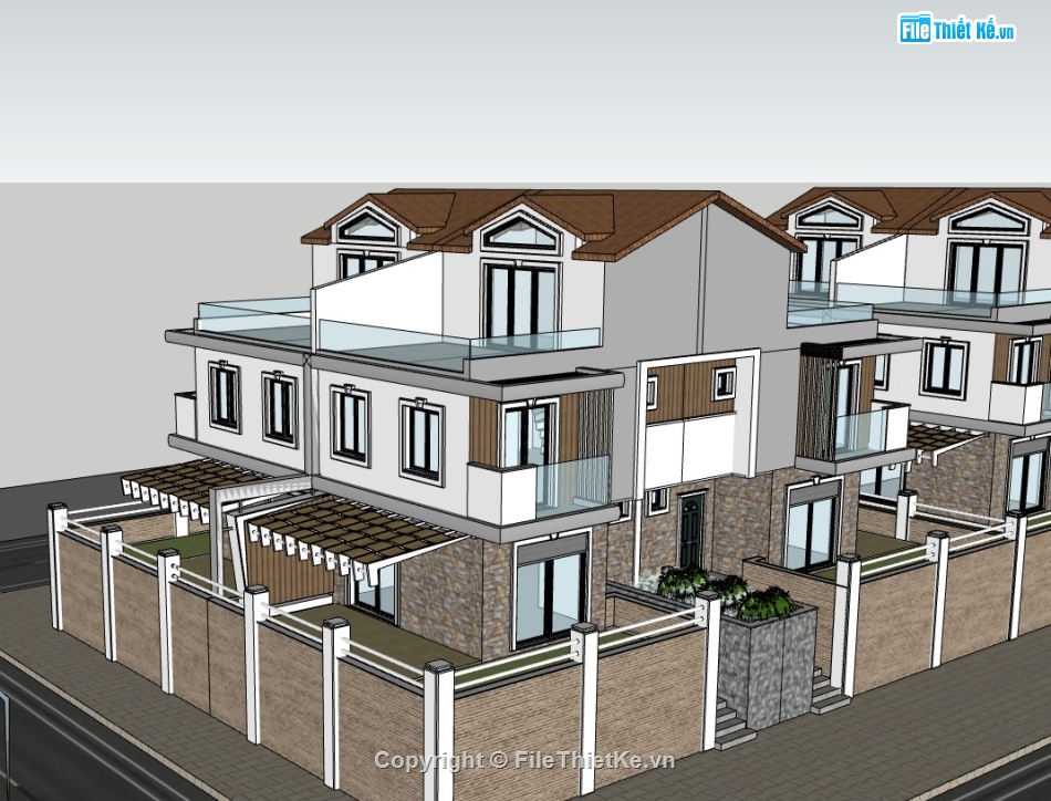 su biệt thự,sketchup biệt thự,su biệt thự 3 tầng,biệt thự song lập