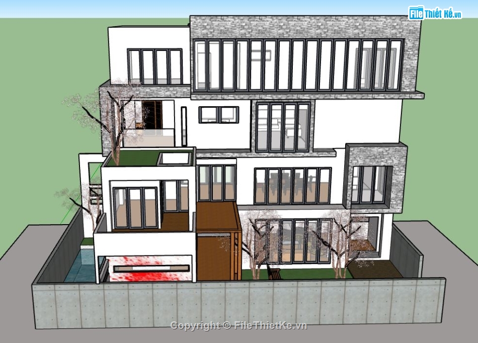 model su nhà 4 tầng,su nhà 4 tầng,sketchup nhà 4 tầng