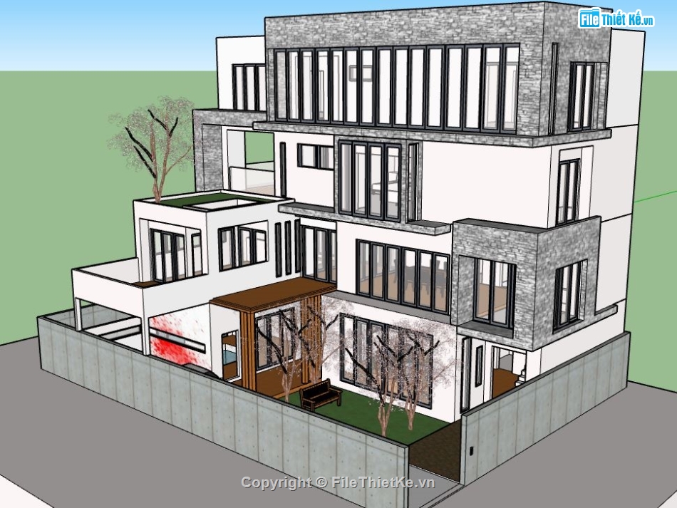 model su nhà 4 tầng,su nhà 4 tầng,sketchup nhà 4 tầng