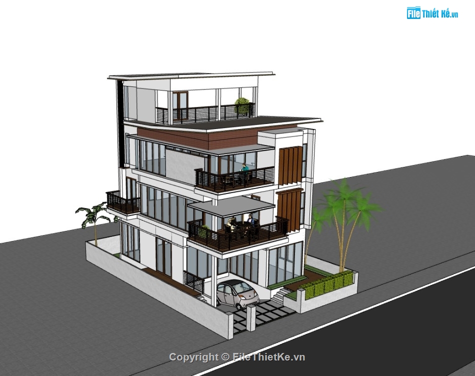 su nhà phố,sketchup nhà phố,nhà phố 4 tầng,su nhà phố 4 tầng