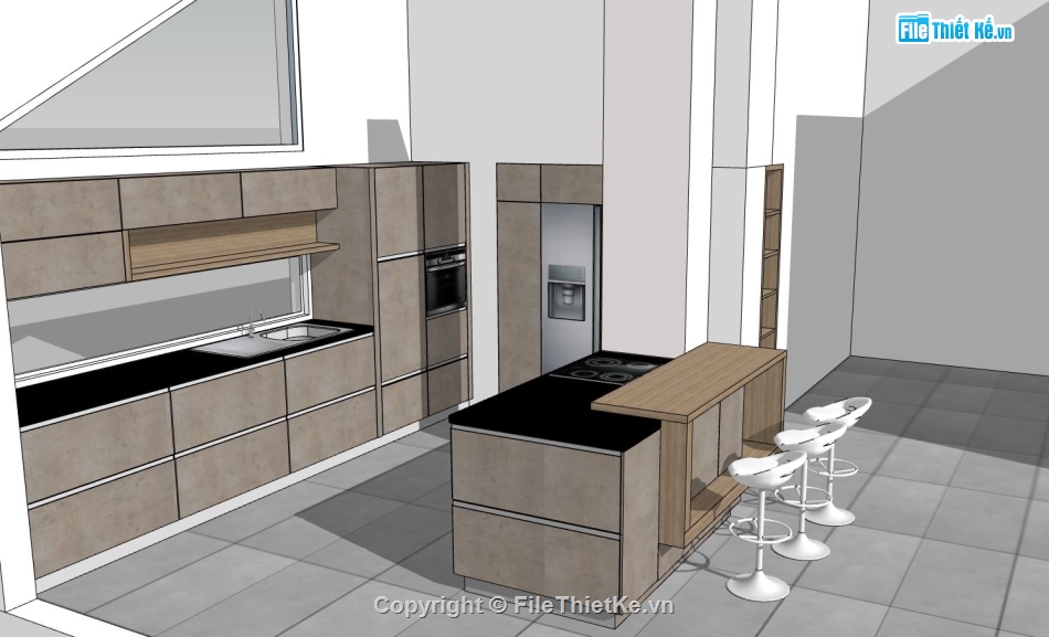 Su phòng khách bếp,model phòng bếp sketchup 2023,sketchup phòng bếp