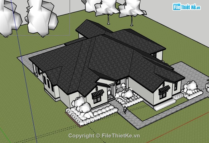 Biệt thự 1 tầng,model su biệt thự 1 tầng,sketchup biệt thự 1 tầng