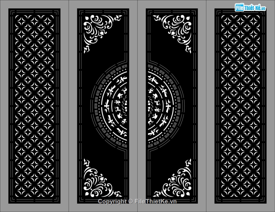 Cổng 4 cánh trống đồng,cổng 4 cánh,file dxf cổng 4 cánh